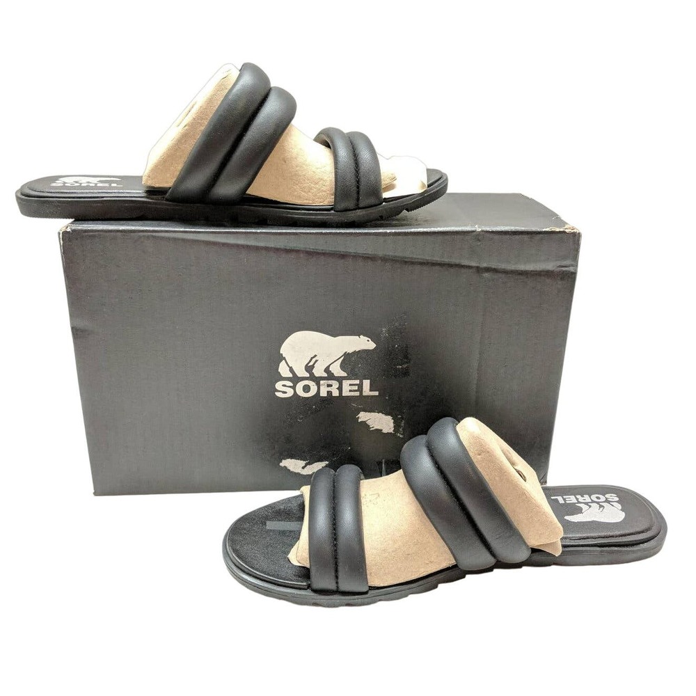 Sorel EUS II Puff Slide Women's Sandals Black Size 12 Slip-on NL6041.010 NIB